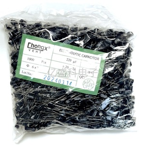 ตัวเก็บประจุแบบอิเล็กโทรไลต์ Chongx 220uF 10V 6x7 มม. แบบขาเรเดียล ตัวเก็บประจุอะลูมิเนียมโพลาไรซ์ สำหรับการตอบสนองพลังงาน - Product Image 1