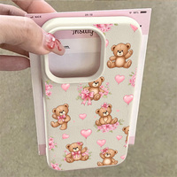 Coque de téléphone portable antichoc en cuir texturé motif ours mignon avec nœud pour iPhone 16 15 17 Air 18 Pro Max