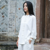 Ecowalson – Blouse rétro chinoise pour femme, col montant, boutons grenouille, idéale pour l'exercice matinal et le Tai Chi