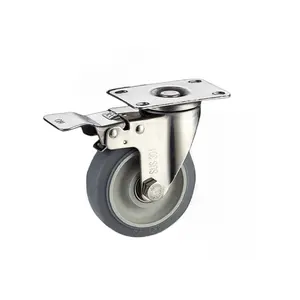 Mới Đến Thép Không Gỉ Tay Nghề Màu Xám 100Mm 4 Inch Bóng Mang Tpr Cao Su Chống Gỉ Caster Bánh Xe Cho Dịch Vụ Thực Phẩm