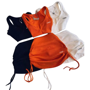 Setelan baju celana pendek wanita musim panas, setelan baju celana pendek, atasan crop, baju wanita rajut, 2 potong, baru, musim panas, 2024 - Product Image 1