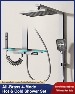 Ensemble de douche mural moderne en aluminium avec affichage LED de la température, mitigeur chaud/froid, 4 fonctions, pour cuisine extérieure - Product Image 2