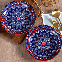 Assiette en céramique de style bohème, peinte à la main, couleur sous-glaçure, 8 pouces, 10 pouces, plat à four, plat à dîner occidental, ensemble de couverts de table