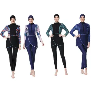 8016 Islamic Swimsuit for Women Long Sleeve Muslin Modest Bathing Suit Three Piece Full Body Swimsuit with Hijab