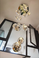 Lustre moderne en verre soufflé, finition chromée en acier inoxydable, gris fumé, luminaires suspendus décoratifs pour escaliers domestiques