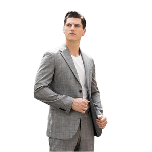 Tùy Chỉnh Người Đàn Ông Của Màu <span class=keywords><strong>Grey</strong></span> Welsh Sọc/Kiểm Tra Duy Nhất Ngực Blazer 2 Nút Notch Ve Áo Bên Vent Căng Kinh Doanh Phù Hợp Cho Người Lớn - Product Image 1