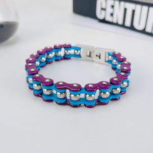Pulsera de Cadena de Bicicleta de Acero Inoxidable 316L, Azul y Morado, Dos Tonos, Cierre de Caja, Joyería Impermeable para Motociclistas, Hombres y Mujeres - Product Image 2