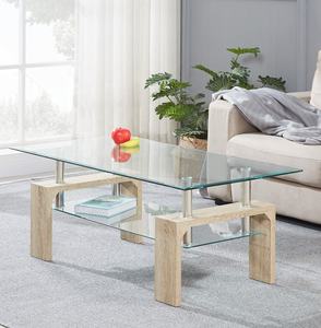 Meubles de salon modernes, plateau en verre trempé, pieds en MDF en bois, table basse en verre noir, table à thé - Product Image 1