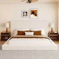 Cadre de lit plateforme moderne rembourré en bouclette avec tête de lit incurvée surdimensionnée pour collections de meubles de chambre principale de luxe