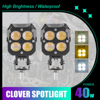 Lampe avant de moto 40W LED bicolore Lampe de travail antibrouillard à 4 lentilles avec faisceau blanc jaune pour scooter ATV E-Bike Offroad Bike