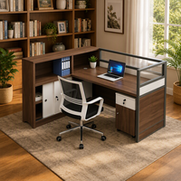 Poste de travail modulaire en L en bois pour centre d'appels, bureau ergonomique exécutif avec cloison de séparation