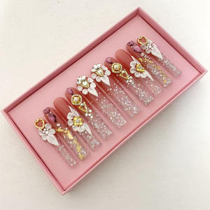 2024 Factory Direct Sales Sargform Finger design Hand gefertigte falsche Nägel Kleber Volle Abdeckung Vorgefertigter 3D-Strassdiamant - Product Image 5