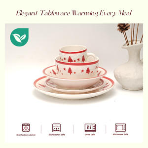 Juego de vajilla de diseño de árboles de Navidad con borde rojo, regalo de fiesta de vacaciones, cuenco de cerámica de dibujos animados, plato, taza, juego de vajilla personalizado - Product Image 3
