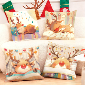 Очаровательные наволочки с оленями: праздничный рождественский декор, уютные акценты для дивана, создающие праздничное настроение, тепло и очарование. - Product Image 1