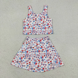 Girls 2-Piece Set Printed Sleeveless Tank Top and Skort 4th of July Patriotic Outfit Summer Activewear <b>Clothes</b> for Kids - Product Image 2