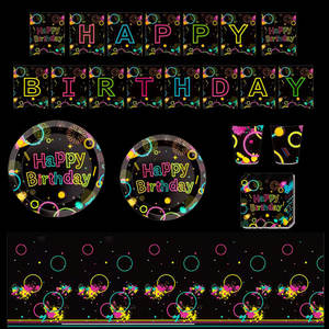 Vaisselle jetable colorée et lumineuse, assiettes, gobelets, serviettes, pour des fêtes dans le noir, ensemble de vaisselle pour fête d'anniversaire - Product Image 6