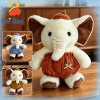 Boneka Gajah Lucu 8 Inci Bersertifikat Keamanan CE CPC dengan Pakaian Korduroi, Boneka Gajah Isi Dakron untuk Hadiah Butik