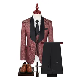 High Quality Wholesale Plus Size 3 pcs Printed Stylish New Wedding Business Tuxedo Blazer Suits Man Suit Men's Suits