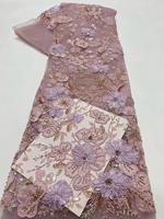 Tela de Encaje Transpirable con Lentejuelas y Flores 3D Francesas, 100% Poliéster, Textil Ecológico, Vestidos de Noche de Lujo
