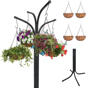 68 inch Tall Metal Hanging Plant Pot Bracket with 4 sets metal hanging baskets for Patio, Garden, Yard