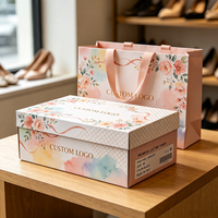 Boîte à chaussures florale aquarelle pour talons hauts, boîte d'emballage de chaussures imperméable anti-écrasement avec estampage à chaud, logo personnalisé, conception gratuite