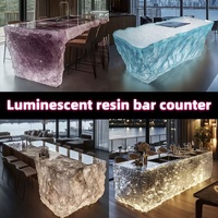 Comptoir de bar en résine transparente personnalisé avec éclairage LED, mobilier pour hôtel, villa, bar, mobilier commercial