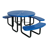Juego de muebles de exterior comercial de acero perforado mesa de picnic para discapacitados restaurante escuela exterior mesa de comedor de metal y silla