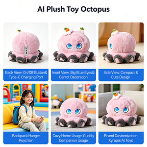 Peluche Poulpe Mignon AI Compagnon Émotionnel avec Dialogue ChatGPT via Application - Jouet Éducatif pour Adolescents et Adultes, Anti-Stress Pondéré, ODM - Product Image 5