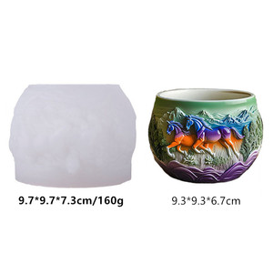 Moule en silicone 3D exquis pour vase, pot à bougie, cendrier, pot <span class=keywords><strong>de</strong></span> fleurs, avec motif <span class=keywords><strong>de</strong></span> 2 chevaux au galop dans les bois, pour plâtre, ciment, résine, bricolage - Product Image 2