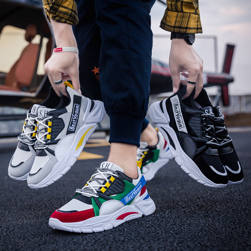 Новинка 2020 года; Повседневная обувь в стиле пэчворк; Яркие цветные мужские кроссовки