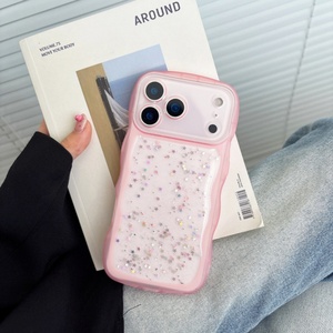 Fundas Transparentes con Borde Ondulado y Purpurina para iPhone 17 16 15 14 Pro Max, Carcasa Trasera Antigolpes de TPU Esmerilado con Resina Epoxi - Product Image 6