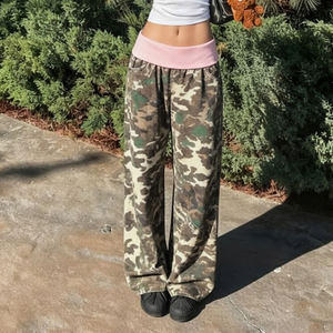 Pantalon large à taille contrastée rétro américain, pantalon décontracté tendance pour femmes, coupe slim - Product Image 4