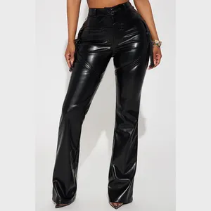 NVFelix Manufacturer Oem Custom Girls Streetwear Style Leather Trousers Black Sexy Wide Leg Leather Cargo Pants For Women