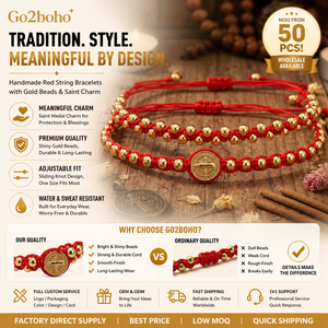Ensemble de bracelets en cordon rouge Go2boho Saint Benoît, bijoux de poignet chrétiens en <span class=keywords><strong>macramé</strong></span> perlé doré - Product Image 1