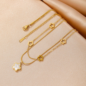Gran oferta de acero inoxidable, collar con colgante de corazón de trébol de concha de perla en capas de oro de 18 quilates, collar de flores de cuatro hojas para mujer - Product Image 5