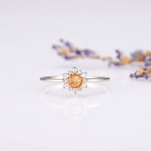 Bague en argent 925 plaqué rhodium avec cabochon en pierre de soleil d'Oregon, vintage, pour mariage et fêtes, livraison rapide - Product Image 2