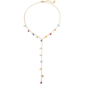 Collier en acier inoxydable en forme de Y, plaqué or 18 carats, pendentif goutte d'eau en zircon coloré, minimaliste, pour un usage quotidien, tendance - Product Image 5