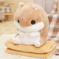 Nouvel ensemble couverture et coussin en peluche super mignon Hamster, coussin pliable pour sieste climatisée, cadeau chaud pour animaux de compagnie