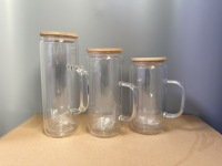 Gobelet en verre à sublimation de 16 oz, 20 oz, 25 oz, avec couvercle en bambou et paille, cadeau pour fête, vente chaude aux États-Unis