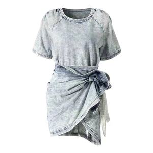 ชุด2ชิ้นกระโปรงสั้น2ชิ้นสำหรับผู้หญิงชุดวินเทจฟอกสี - Product Image 1