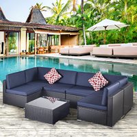 Wicker Patio Möbel 7 Stück Conversation Sets, Outdoor Rattan Patio Sofa Veranda Möbel Set mit Glas Couch tisch