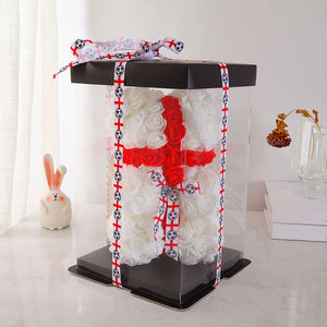 Ours en peluche rose en PE aux couleurs des drapeaux de plusieurs pays, fleur éternelle, cadeau mignon pour les fans et les amoureux du sport - Product Image 5