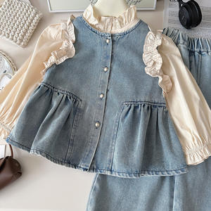 Nuovo Set estivo a tre pezzi da ragazza gilet in Denim da principessa stile coreano camicia alla moda per bambini Boutique per la primavera estate - Product Image 6