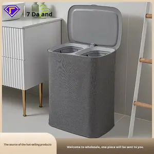 <span class=keywords><strong>Panier</strong></span> <span class=keywords><strong>à</strong></span> <span class=keywords><strong>linge</strong></span> couvert de tissu de toile de polyester de salle de bains de maison avec la poignée - Product Image 2