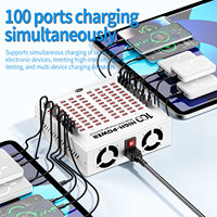 Chargeur de bureau USB 400W 5V 1A/2A/2.4A à 100 ports avec ventilateur et interrupteur, coque en fer, compatible US EU UK AU pour iPhone/Microphone/Tablette/Montre connectée