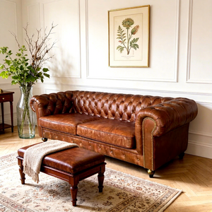 Sofá Chesterfield Profesional Retro Vintage de Cuero Genuino, Estilo Villa, <span class=keywords><strong>Dos</strong></span> <span class=keywords><strong>Plazas</strong></span>, para Interiores - Product Image 4