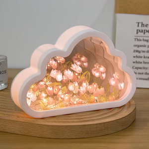 Creative Cloud DIY Night Light 20cmTulip <span class=keywords><strong>LED</strong></span> Lampara Lámpara de espejo acrílico de vidrio moderno con tulipanes para decoración de dormitorio Regalo para el hogar - Product Image 6
