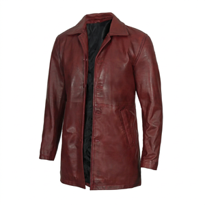 <b>Men's</b> Winter Motorcycle Genuine Sheep <b>Leather</b> Jacket Long Coat Collar Four-Pocket Buttons Breathable Eco-Friendly Anti-Wrinkle - Product Image 1