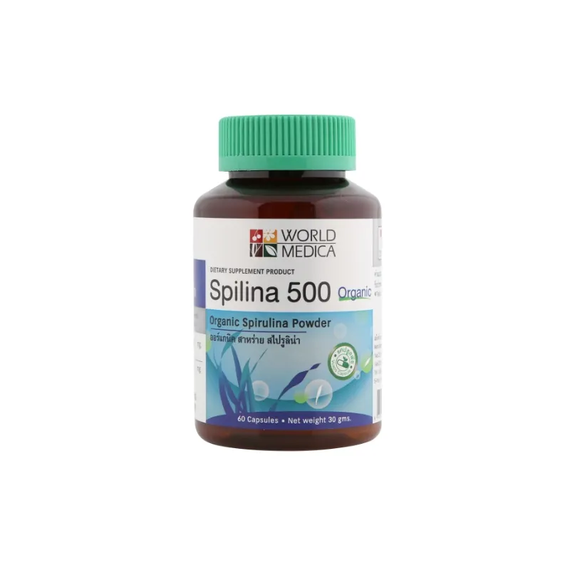 100% Spilina organique 500 poids net 30 gms. 36 capsules par bouteille extrait de plante en poudre de spiruline fabriqué en Thaïlande