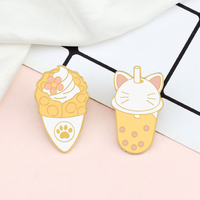Broche en émail mignonne Thème Boba Milk Tea, Chat Animal de Dessin Animé, Bubble Tea, Crème Glacée, Gaufre aux Œufs, pour Sac, Revers, Badge, Bijou, Cadeau